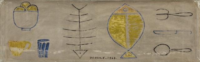 ▲ 장욱진, 식탁, 1963, 회벽에 유채, 56x148cm
