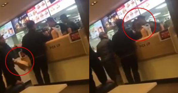 서울 연신내의 한 맥도날드 매장에서 한 고객이 주문받은 음식을 매장 직원에게 던지는 영상이 공개됐다. 유튜브 캡처