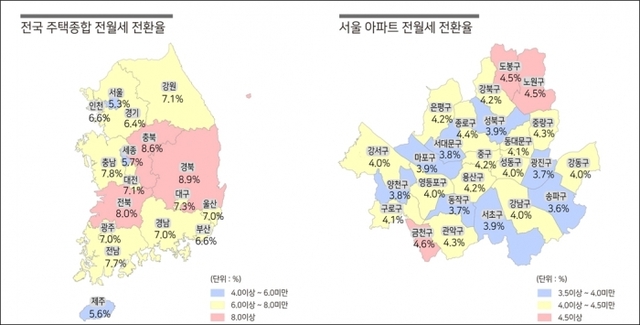 ▲ 2018년 10월 기준 전월세 전환율. 자료/한국감정원