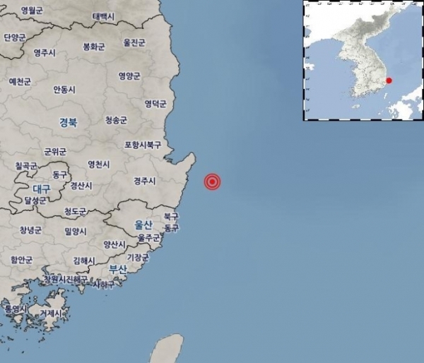 위 사진은 지난 9일 경북 포항시 남구 동남동쪽 34km 해역에서 발생한 규모 2.2 지진. 기상청 홈페이지