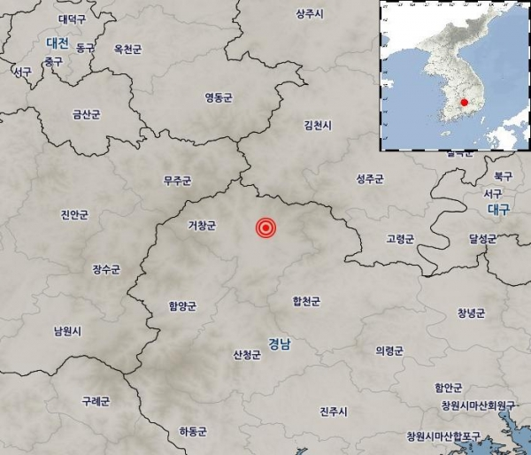 경남 거창군에서 규모 2.7 지진이 발생했다. 기상청
