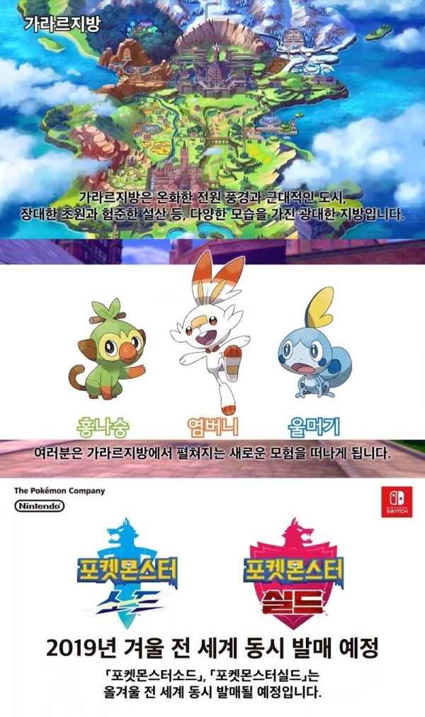 게임 8세대 '포켓몬스터 소드'와 '포켓몬스터 실드'가 공개됐다. 닌텐도 유튜브 채널 캡처