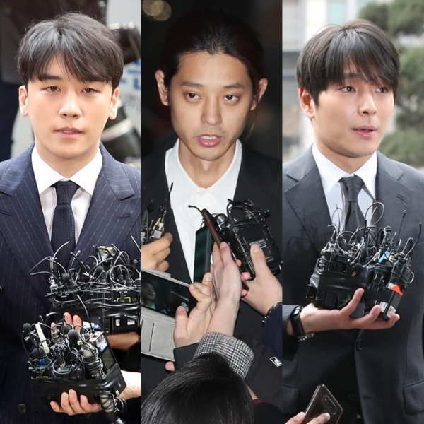 왼쪽부터 승리 정준영 최종훈. 연합뉴스