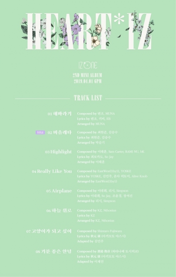 아이즈원 미니 2집 '하트아이즈' 트랙리스트 이미지. 오프더레코드
