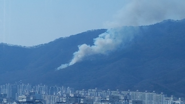 29일 오후 3시40분께 남양주시 호평동 천마산에서 산불이 나 소방당국이 진화에 나섰다. 독자제공