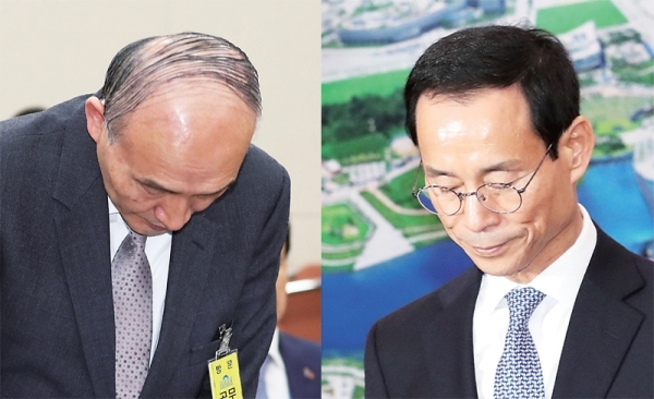 31일 최정호 국토교통부 장관 후보자(아래)의 자진사퇴에 이어 조동호 과학기술정보통신부 장관 후보자(위쪽)에 대한 문재인 대통령의 지명철회로 장관 후보자 가운데 2명이 사실상 동시에 낙마하게 됐다. 연합뉴스