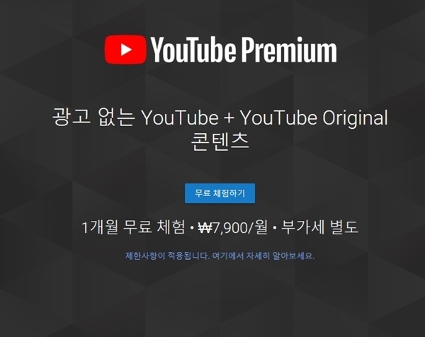 '유튜브 프리미엄'. 유튜브 공식 사이트 캡처