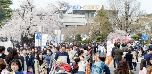 '경기 평화를 봄'이란 제목으로 2019 경기도청 봄꽃축제가 5일부터 7일까지 진행됐다. 다양한 볼거리와 먹거리가 마련된 이번 행사에 7일 주말을 맞아 많은 시민들이 경기도청을 찾았다. 윤원규 수습기자