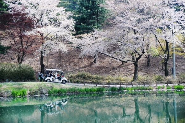 22일 용인 골드 CC에서 열린 2019 경제인 자선골프대회에 함께한 참가자들이 아름다운 필드에서 골프대회를 진행하고 있다. 윤원규 수습기자