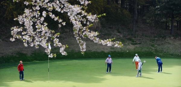 22일 용인 골드 CC에서 열린 2019 경제인 자선골프대회에 함께한 참가자들이 아름다운 필드에서 골프대회를 진행하고 있다. 윤원규 수습기자