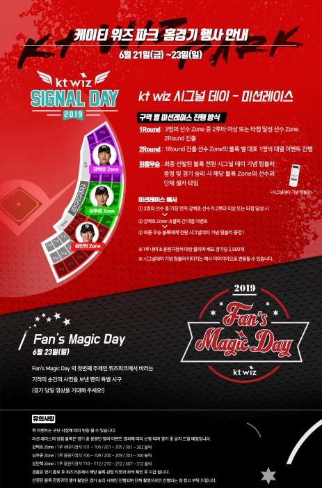 KT 위즈가 NC 다이노스와의 홈 3연전에서 다채로운 이벤트와 시구 행사를 마련했다. KT 위즈