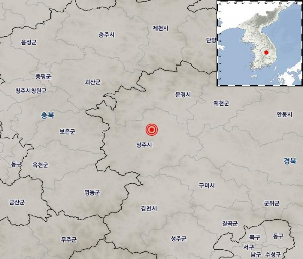 기상청은 21일 오전 11시 4분 18초 경북 상주시 북북서쪽 11km 지역에서 규모 3.9의 지진이 발생했다고 밝혔다. 기상청