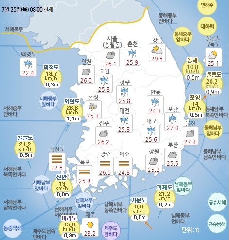 7월 25일 날씨 현황. 기상청 홈페이지