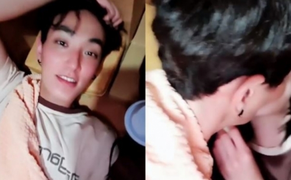 강타와 우주안이 입을 맞추는 동영상 중 일부. 인스타그램