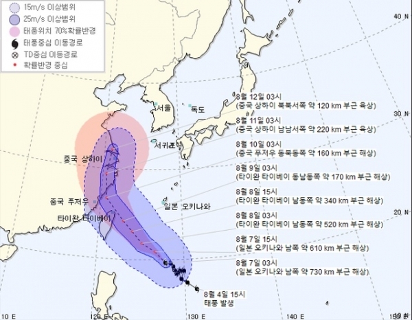 제9호 태풍 레끼마 예상 이동경로. 기상청