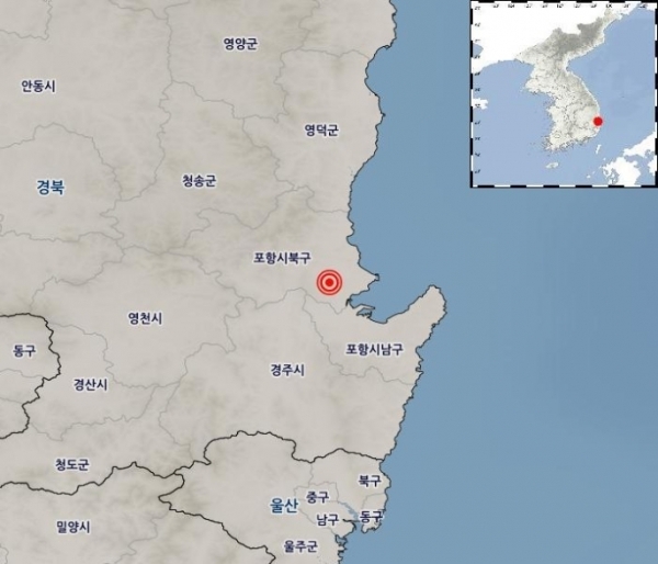 경북 포항시 북구 북북서쪽 6km 지역에 규모 2.3의 지진이 발생했다. 기상청