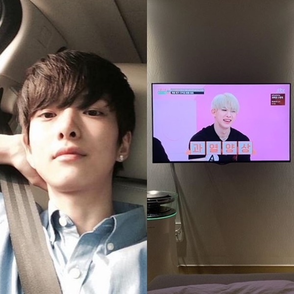 '얼짱시대' 출신 정다은(왼쪽)과 몬스타엑스 원호의 방송 출연 장면. 정다은 인스타그램