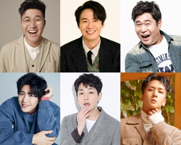 '1박2일'의 새 멤버 김종민 연정훈 문세윤 김선호 딘딘 라비. KYT 엔터테인먼트, 935엔터테인먼트, FNC엔터테인먼트, 솔트엔터테인먼트, D.O엔터테인먼트, 그루블린