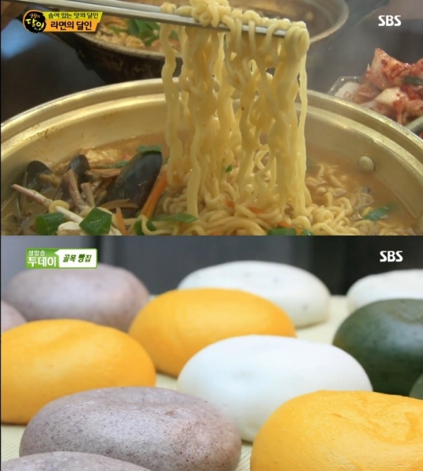'생방송 오늘저녁'에서는 '분식왕' 코너를 통해 수제 수프 라면과 알록달록 4색 찐빵이 소개됐다. SBS '생활의 달인'(위) '생방송 투데이'(아래) 캡처