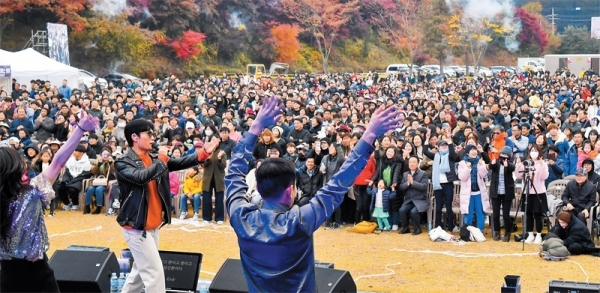 ‘2019 화성시민을 위한 야외음악회 가을, 음악산책 콘서트’가 열린 10일 오후 화성 남양성모성지 야외특설무대에서 객석을 가득 메운 시민들이 인기가수들의 화려한 공연을 즐기고 있다. 막바지 단풍과 어우러져 펼쳐진 이번 콘서트는 화성시가 주최하고 화성시문화재단과 경기일보가 공동 주관했다. 윤원규기자