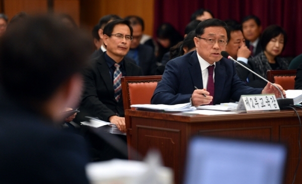 20일 경기도의회 교육위원회 2019년도 경기도교육청에 대한 행정사무감사에서 윤창하 제2부교육감이 의원들이 질의에 답변하고 있다.전형민기자
