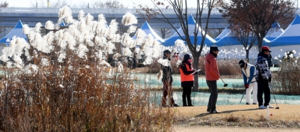 '제3회 물맑은 양평 전국파크골프대회'가 개회된 20일 오전 양평 강상체육공원 파크골프장에서 참가자들이 경기 시작전 몸을 풀고 있다.  양평군 체육회와 경기일보 주최로 이틀간 진행되는 이번 대회에는 전국 파크골프 동호인 100개 팀이 참가해 기량을 겨뤘다. 김시범기자
