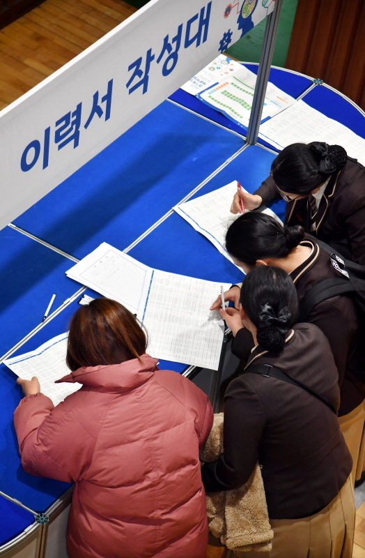 28일 수원공업고등학교 대강당에서 열린 ‘2019 경기 특성화고 채용박람회’에서 자신에게 맞는 일자리를 찾으려는 학생들이 구인업체 관계자와 취업상담을 하기 위해 행사장을 둘러보고 있다. 이날 열린 채용박람회에서는 벤처기업, 기술,경영혁신 기업, 글로벌 강소기업 등 경기지역 중소기업 43개 업체와 도내 17개 특성화고 졸업예정자 500여명이 참여했다.전형민기자