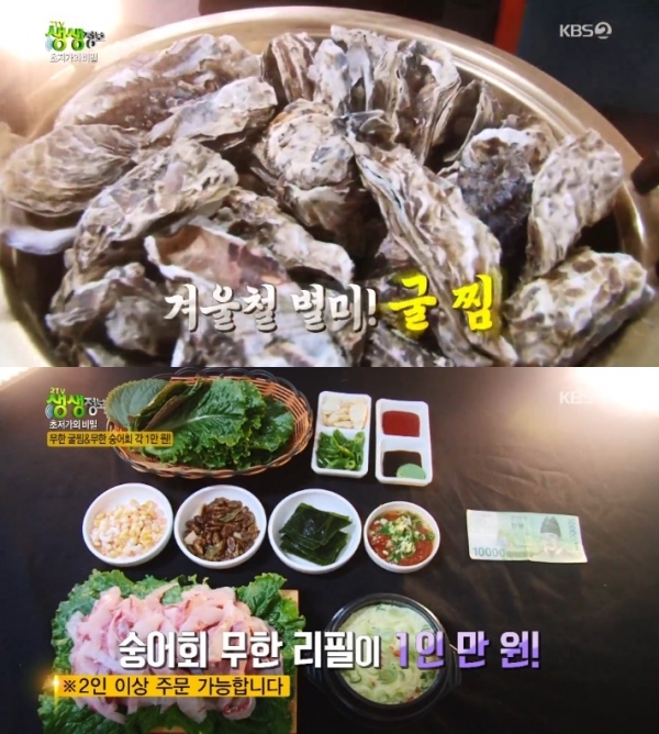 '생생정보'에서는 '초저가의 비밀' 코너를 통해 굴찜과 숭어회가 소개됐다. 방송 캡처