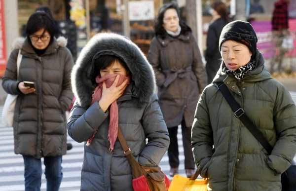 수도권지역에 한파특보와 함께 올겨울들어 가장 추운날씨를 기록한 31일 수원시내 한 거리에서 방한복으로 꽁꽁 싸맨 행인들이 걸음을 재촉하고 있다. 김시범기자