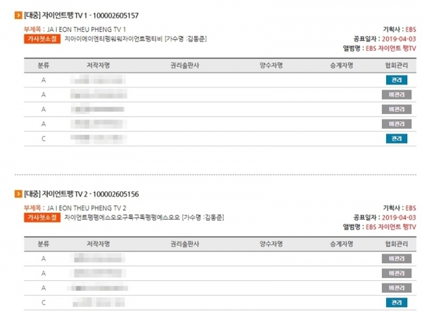 저작권협회 자이언트펭수TV 김동준. 저작권협회 홈페이지 캡처