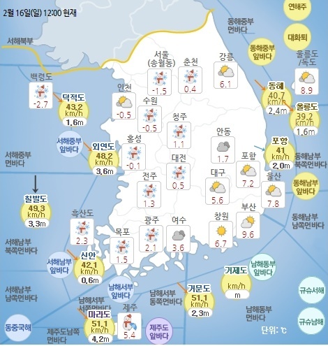 2020년 2월 16일 날씨. 기상청