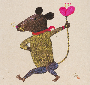 쥐띠그림전 박방영 서(鼠) 32×34cm 장지에 혼합재료 2020