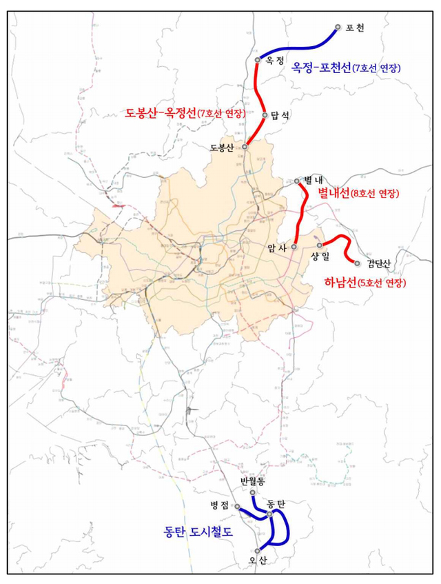 ▲ 경기도 시행 철도사업 노선도
