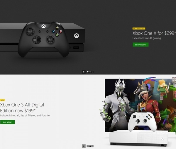 미국과 캐나다 마이크로스포트 공식 홈페이지에서는 콘솔 게임기 엑스박스 원(Xbox One)을 할인하고 있다. 공식 홈페이지