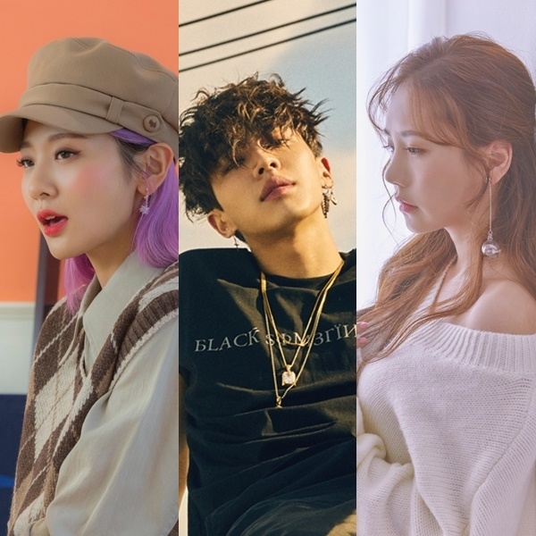 왼쪽부터 볼빨간사춘기, 이기광, 송하예. 쇼파르뮤직, 더하기미디어, 어라운드어스