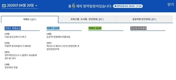 4월 20일 청약 일정. 청약홈 홈페이지