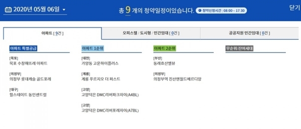 5월 6일 청약일정. 청약홈 홈페이지