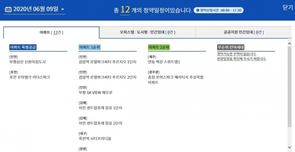 6월 9일 청약일정. 청약홈