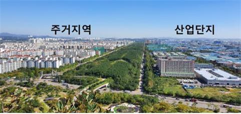 산림청이 산업단지 주변 주거단지의 미세먼지 차단을 위해 조성한 시화산업단지 완충녹지. 산림청 제공