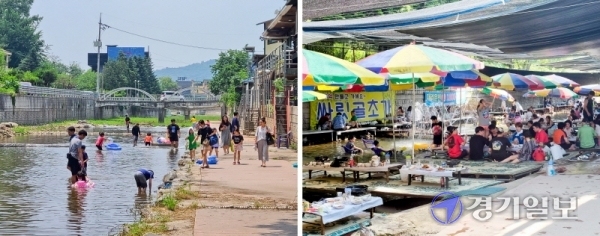 경기도가 지난해부터 계곡 불법 영업을 집중적으로 단속하며 불법 시설물을 철거하자 도민들이 다시 계곡으로 돌아오고 있다. 사진은 양주 석현천 계곡 정비 전(왼쪽)과 정비 후(오른쪽)의 모습. 김태희기자ㆍ경기일보DB