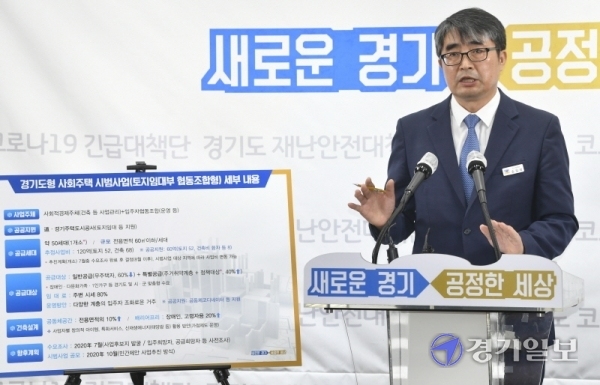 손임성 경기도 도시정책관이 21일 도청 브리핑룸에서 '경기도형 사회주택' 공급 계획을 발표하고 있다.조주현기자