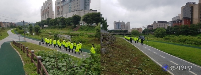 경안천 일대를 수색중인 경찰. 김승수 기자