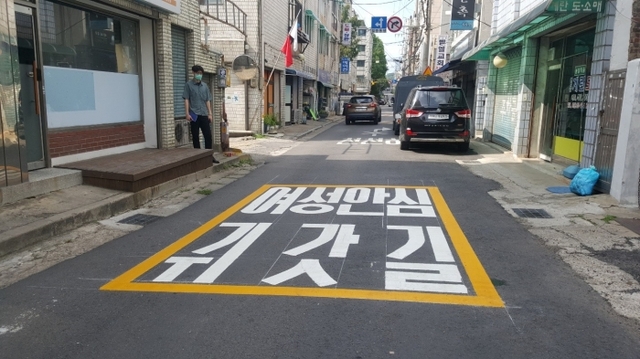 여성안심귀갓길 노면 표지. 부천원미경찰서