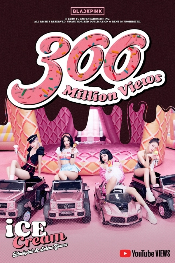 블랙핑크 'ICE CREAM' 뮤직비디오 3억뷰 돌파 기념 포스터 이미지. YG엔터테인먼트