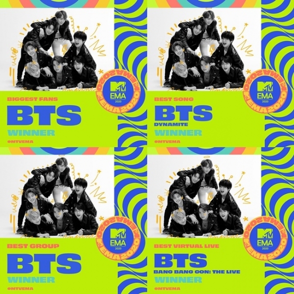 방탄소년단 '2020 MTV EMA' 수상 발표. 빅히트엔터테인먼트