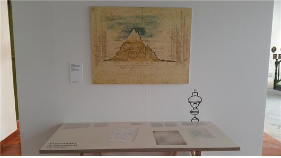 ▲ 훔볼트가 산의 높이를 구한 산의 그래픽과 탁자에는 당시 기록하였던 자료를 보여준다