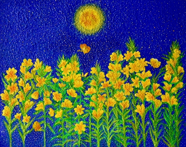 ▲ 5 I am a flower-달맞이꽃2018년작73.5-91.5cm요철지에 혼합재료