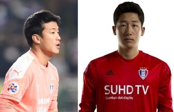 수원 삼성 수문장을 놓고 경쟁 중인 노동건(왼쪽)과 양형모. 경기일보DB