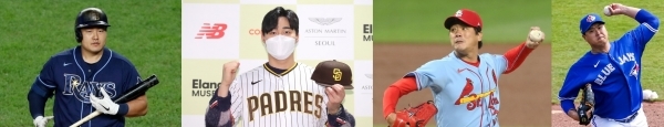 (왼쪽부터) 최지만, 김하성, 김광현, 류현진. 연합뉴스.경기일보DB