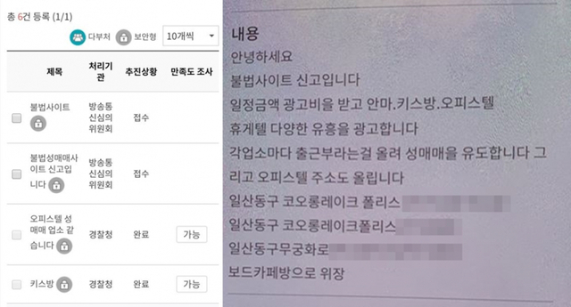 신고자가 국민신문고에 신고한 내역/